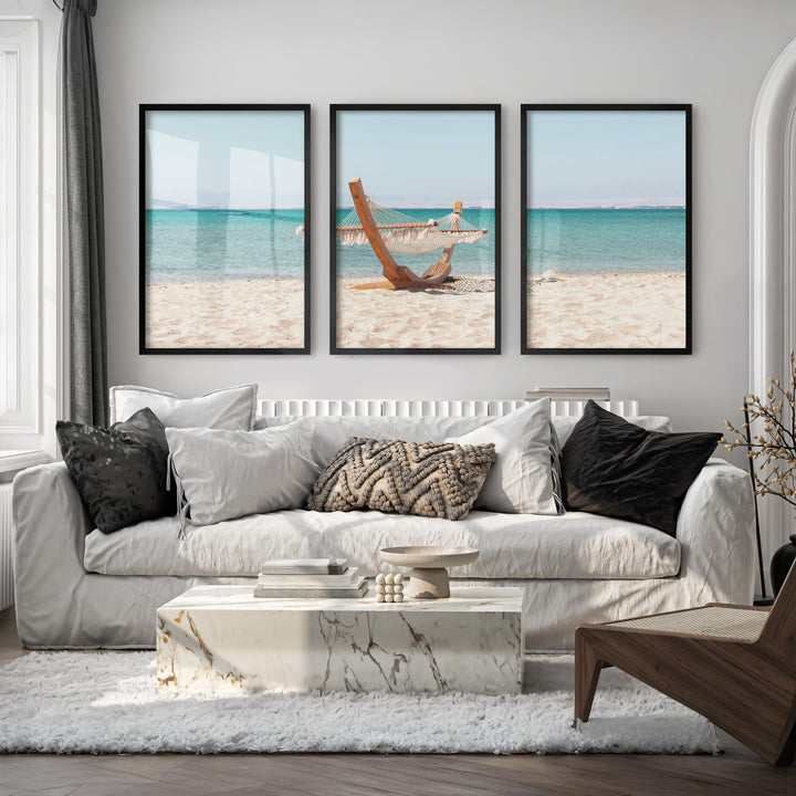 Beach Hammock Modern Coastal Wall Art - Black Framed Poster No Border - Artworksets