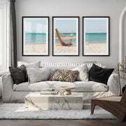 Beach Hammock Modern Coastal Wall Art - Black Framed Poster with White Border - Artworksets