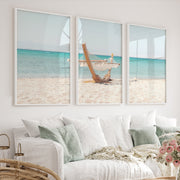 Beach Hammock Modern Coastal Wall Art - White Framed Poster No Border - Artworksets