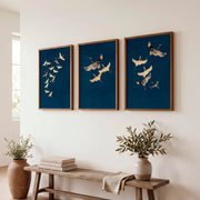 Cranes in Flight for modern japandi interior design - Dark Brown Framed Poster No Border - Artworksets