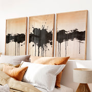 Black Ink Splash in modern japandi interior design - Natural Wood Framed Poster No Border - Artworksets