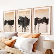 Black Ink Splash in modern japandi interior design- Natural Wood Framed Poster with White Border - Artworksets