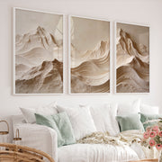 Mountain Relief modern japandi style in Warm Ivory - White Framed Poster No Border - Artworksets