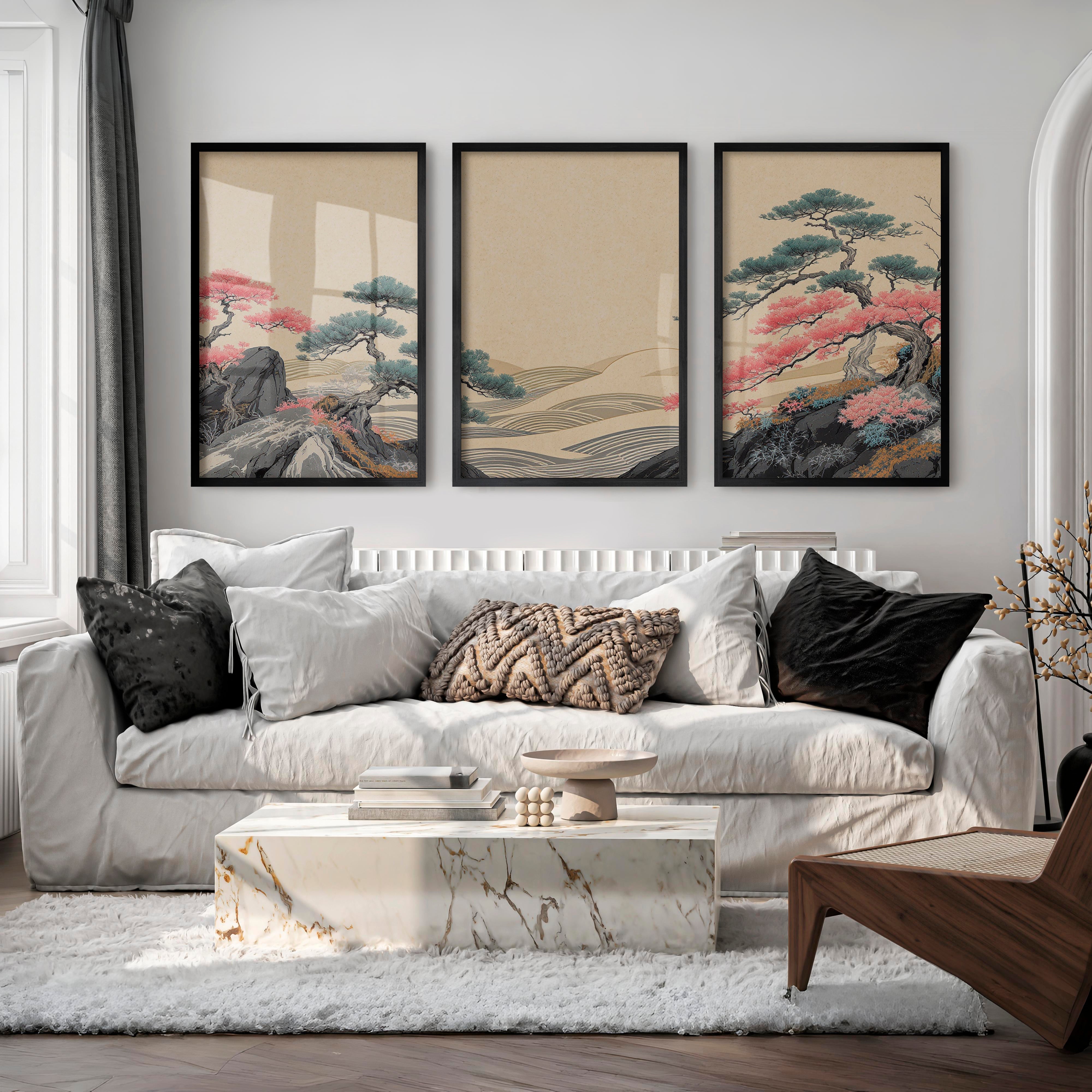 Pink Tree Grove in modern japandi style - Black Framed Poster No Border - Artworksets