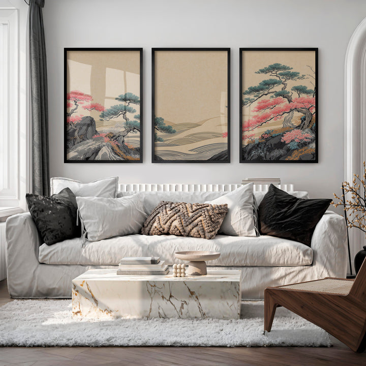Pink Tree Grove in modern japandi style - Black Framed Poster No Border - Artworksets