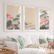 Pink Tree Grove in modern japandi style - White Framed Poster with White Border - Artworksets