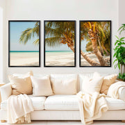 Modern Nautical Wall Art – Palm Trees by Clear Tropical Sea - Black Framed Poster No Border - Artworksets