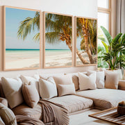 Modern Nautical Wall Art – Palm Trees by Clear Tropical Sea - Natural Wood Framed Poster No Border - Artworksets