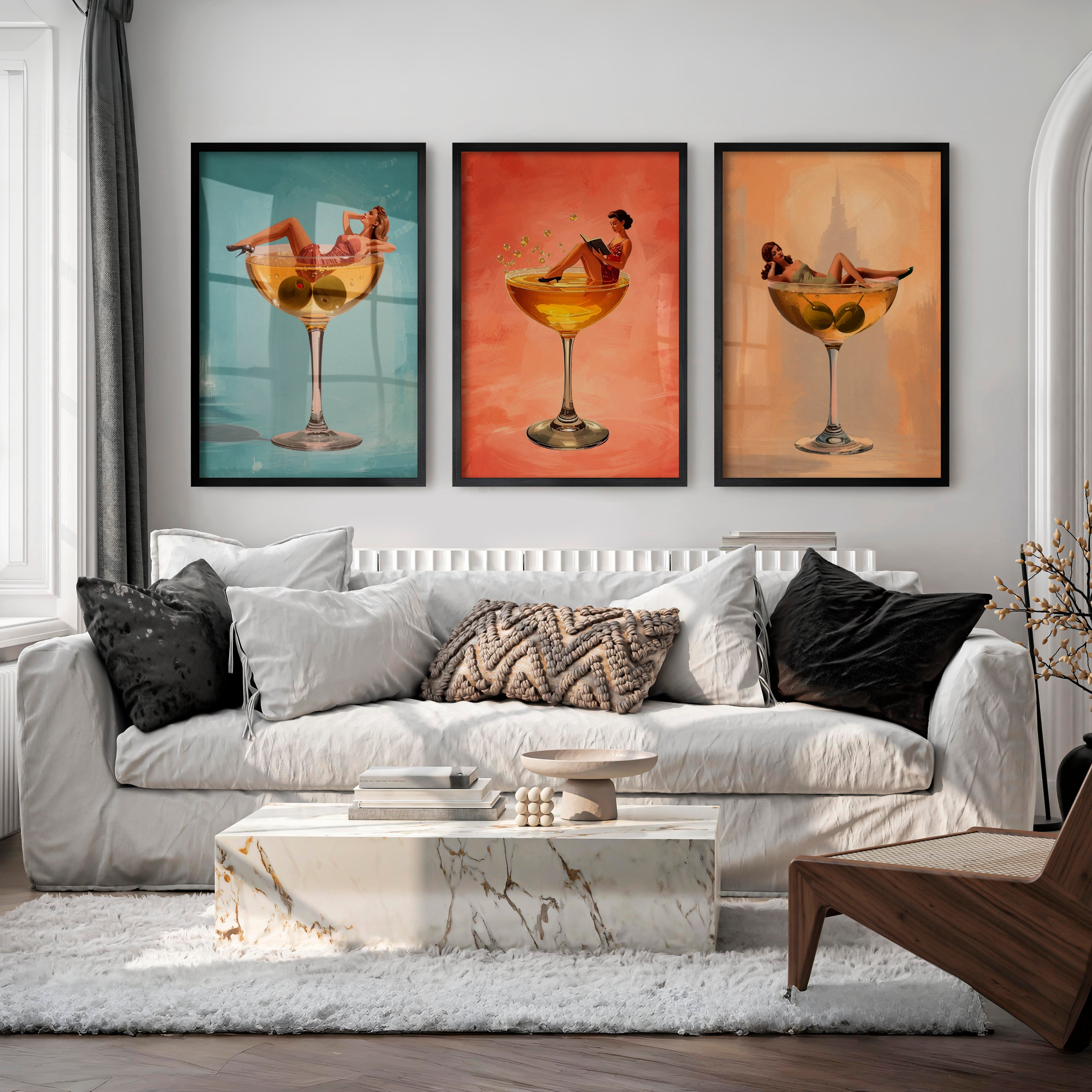 Cocktail Lounge modern retro wall art - Black Framed Poster No Border - Artworksets