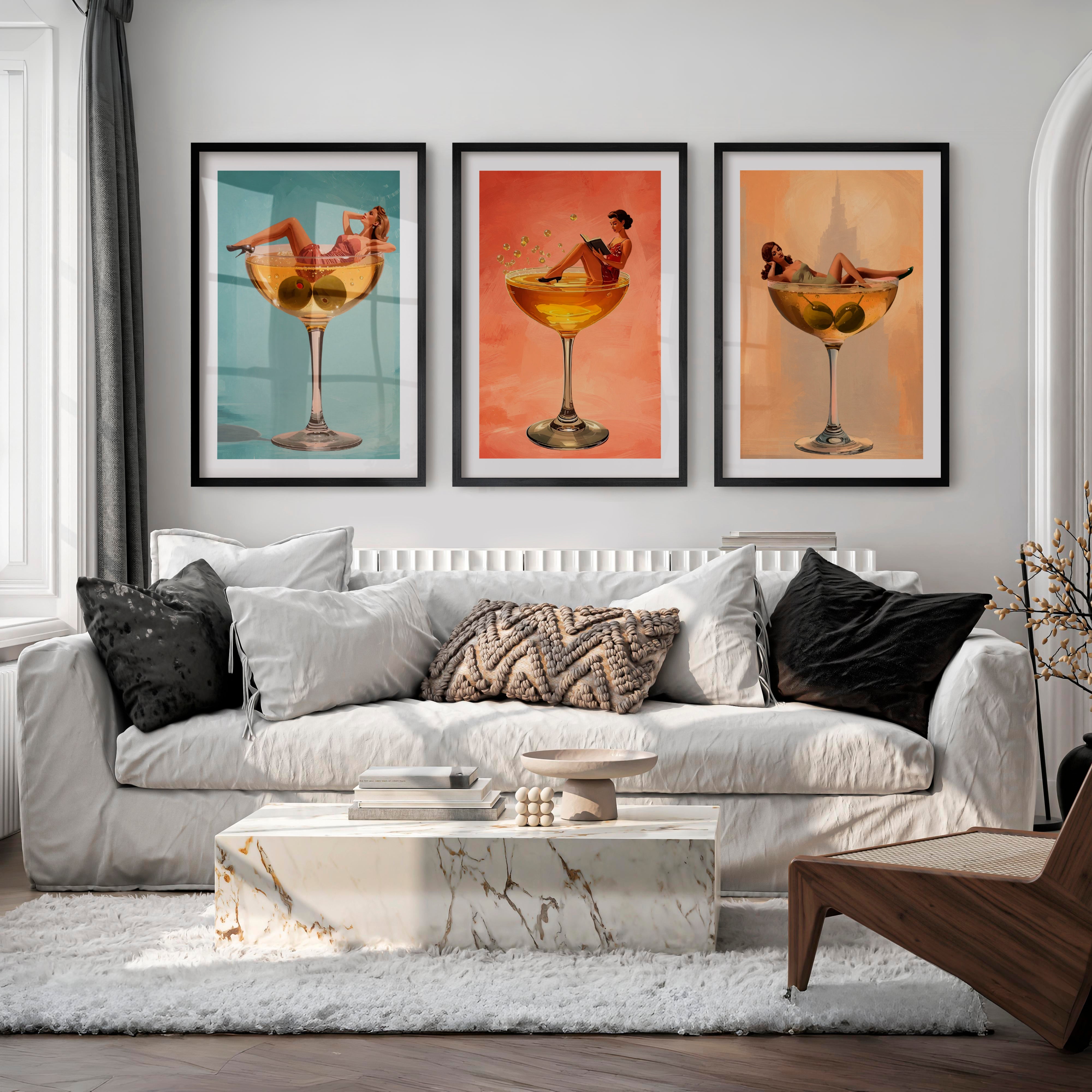 Cocktail Lounge modern retro wall art - Black Framed Poster with White Border - Artworksets