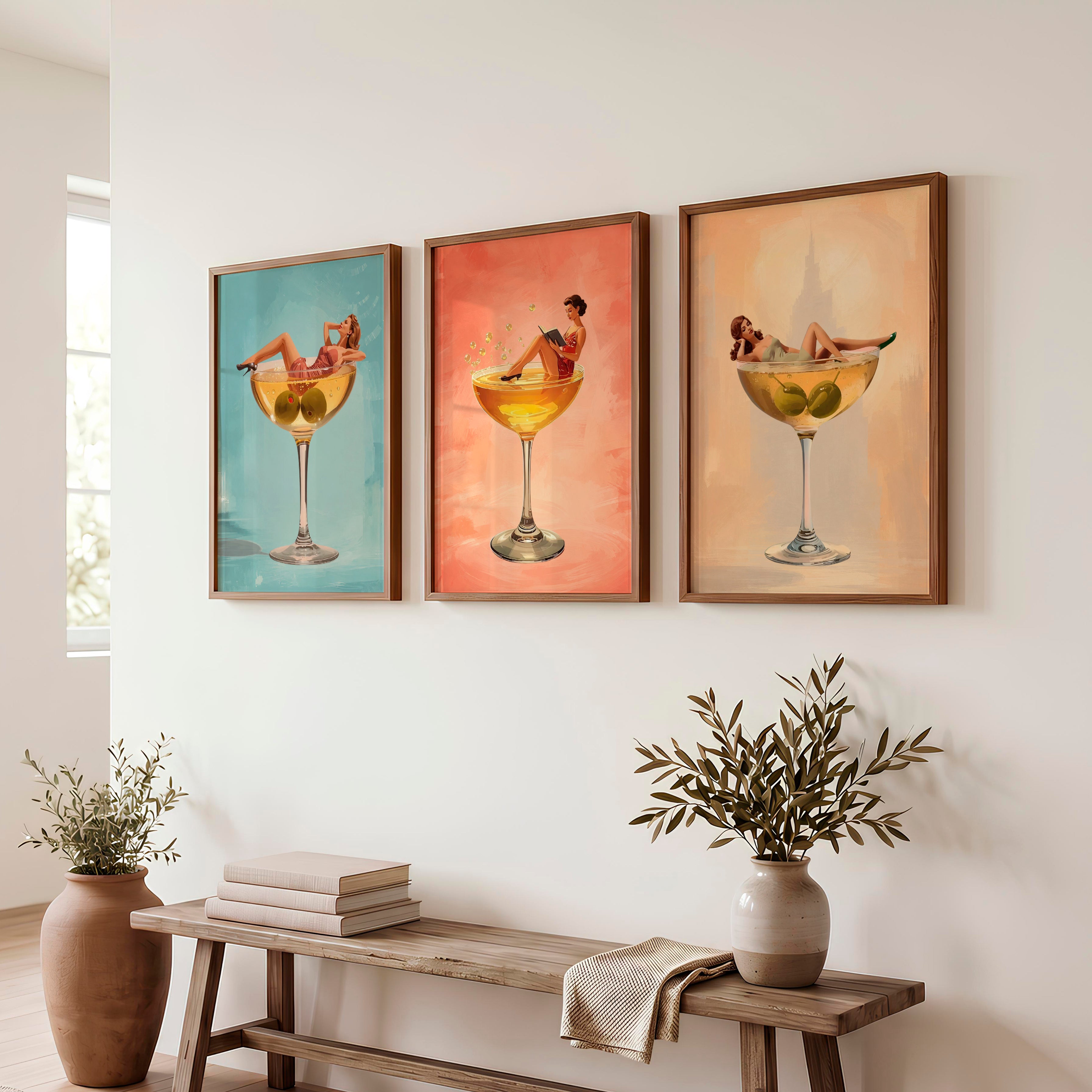 Cocktail Lounge modern retro wall art - Dark Brown Framed Poster No Border - Artworksets