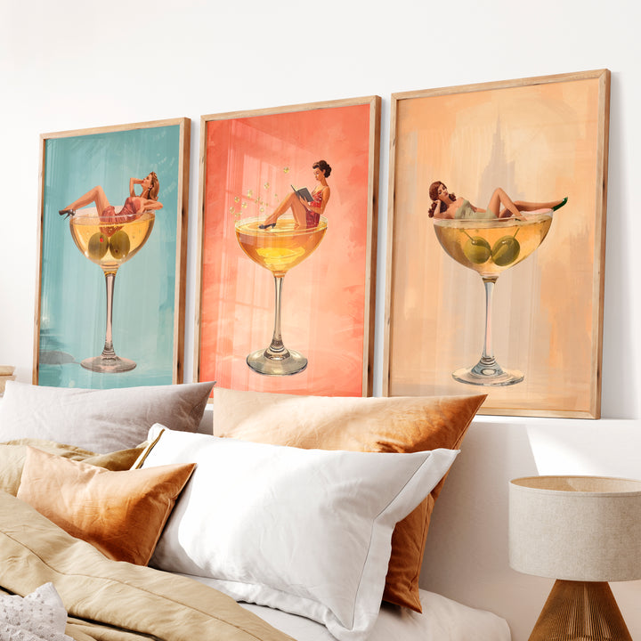 Cocktail Lounge modern retro wall art - Natural Wood Framed Poster No Border - Artworksets