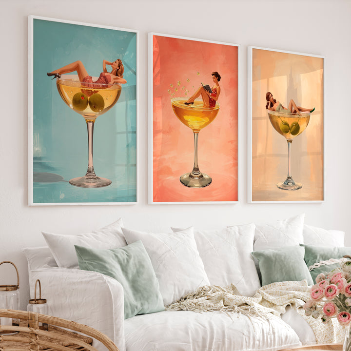 Cocktail Lounge modern retro wall art - White Framed Poster No Border - Artworksets
