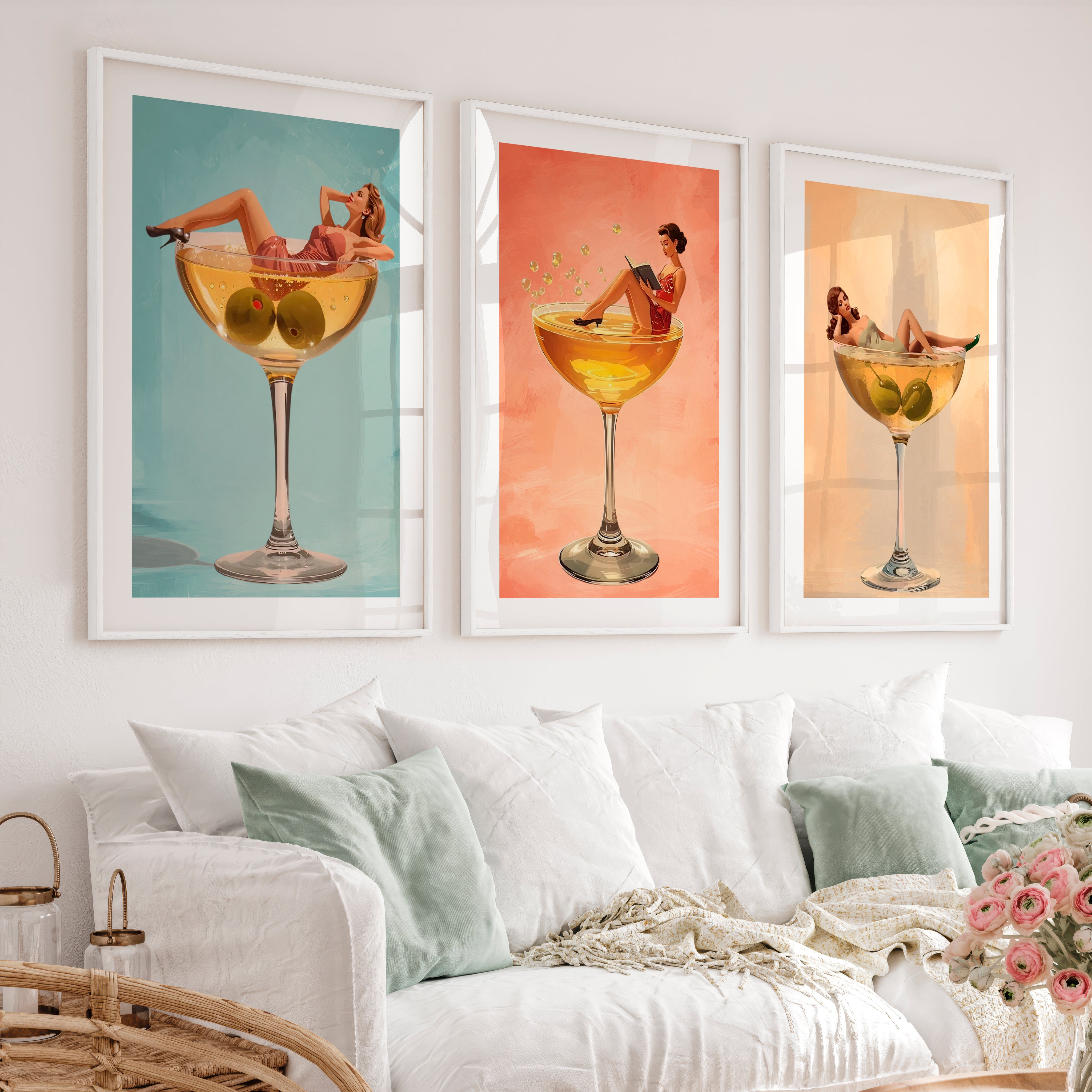 Cocktail Lounge modern retro wall art - White Framed Poster with White Border - Artworksets