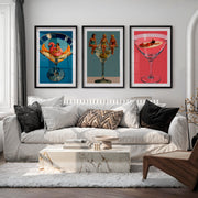 Modern Retro Wall Art with Cocktail Glass Figures - Black Framed Poster with White Border - Artworksets