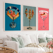 Modern Retro Wall Art with Cocktail Glass Figures - White Framed Poster No Border - Artworksets