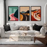 Cyclist Journey Modern Retro Wall Art Set - Black Framed Poster No Border - Artworksets
