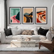 Cyclist Journey Modern Retro Wall Art Set - Black Framed Poster with White Border - Artworksets
