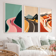 Cyclist Journey Modern Retro Wall Art Set - White Framed Poster No Border - Artworksets