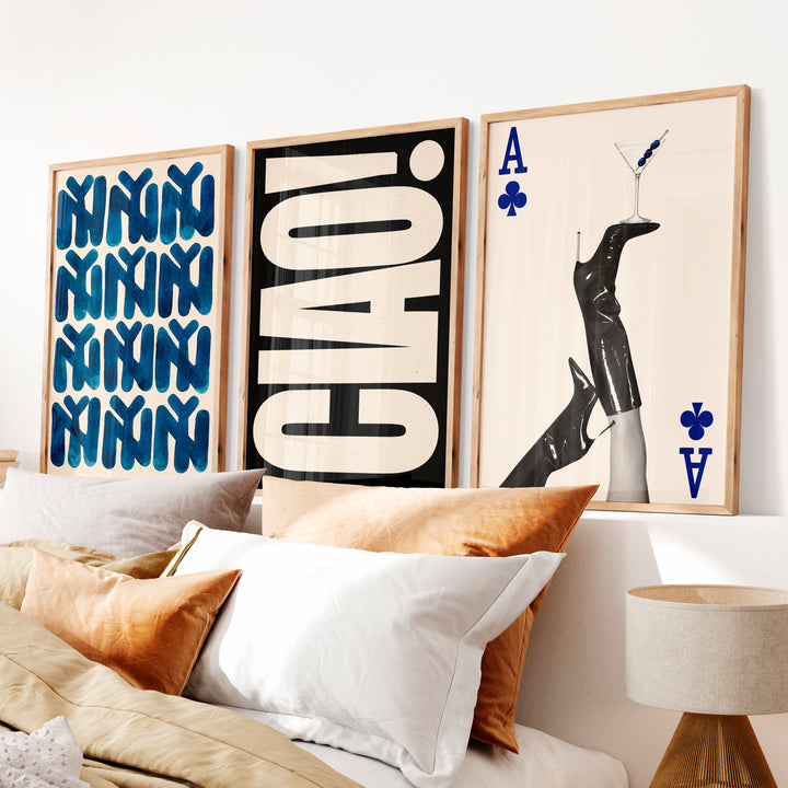 Modern Retro Wall Art Featuring Bold CHAÓ Typography - Natural Wood Framed Poster No Border - Artworksets