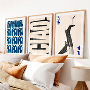Modern Retro Wall Art Featuring Bold CHAÓ Typography- Natural Wood Framed Poster with White Border - Artworksets