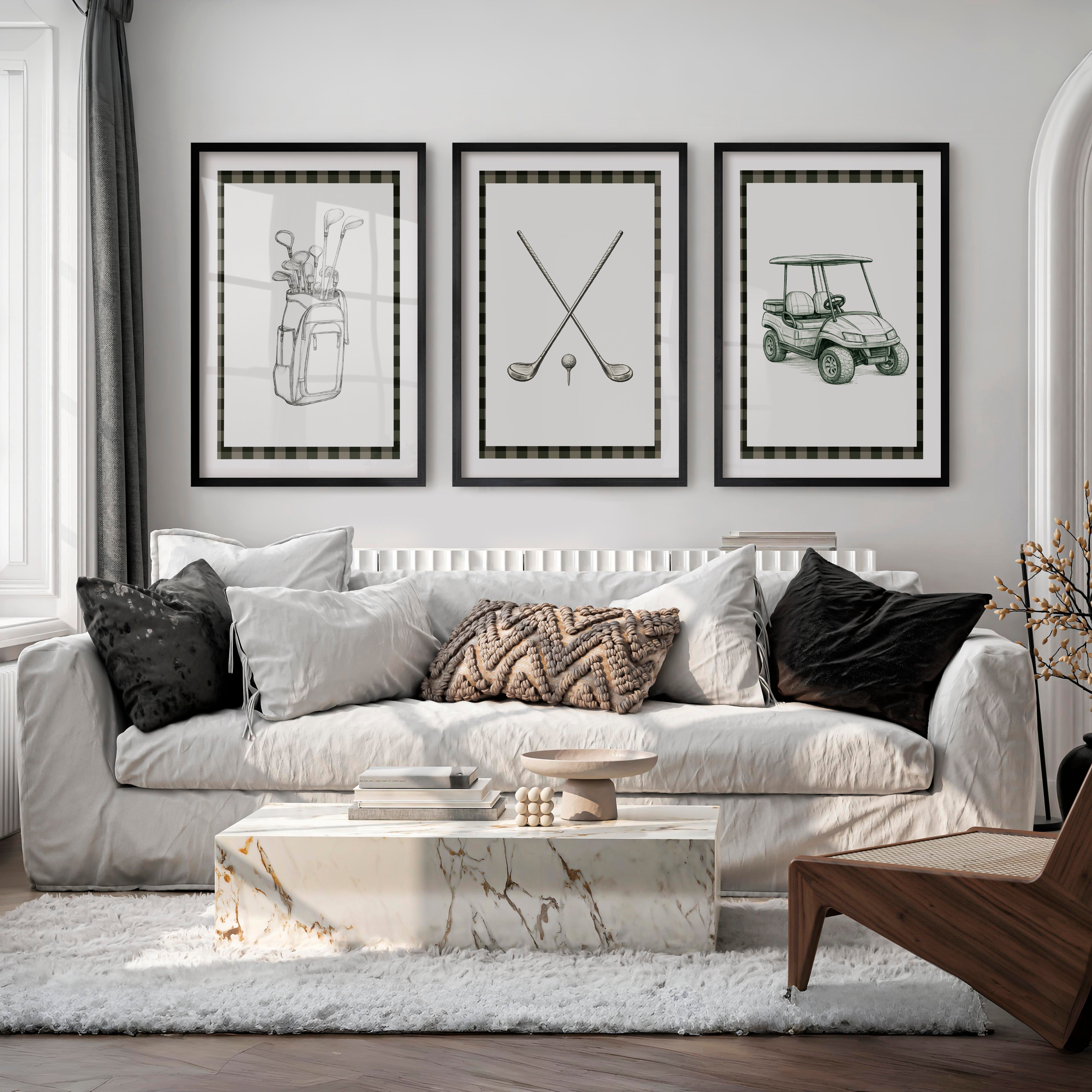 Golf Sketch modern retro wall decor - Black Framed Poster with White Border - Artworksets
