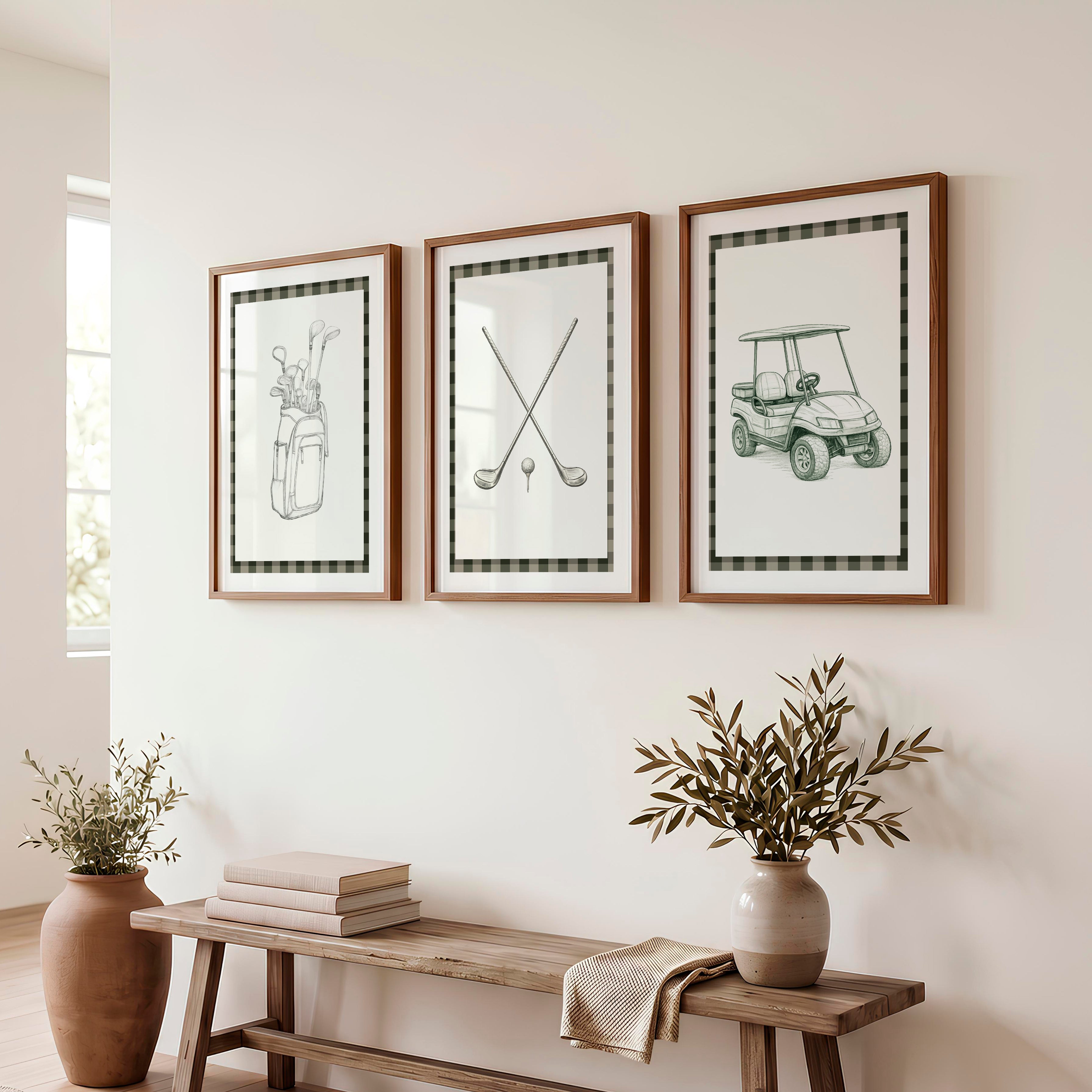 Golf Sketch modern retro wall decor - Dark Brown Framed Poster with White Border - Artworksets
