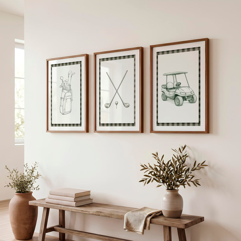 Golf Sketch modern retro wall decor - Dark Brown Framed Poster with White Border - Artworksets