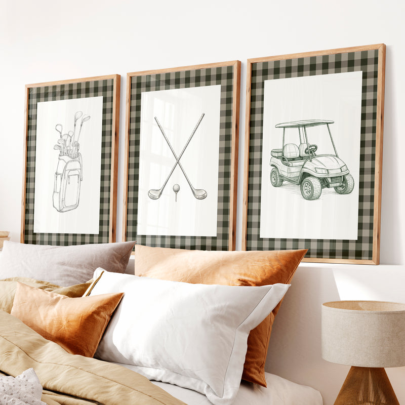 Golf Sketch modern retro wall decor - Natural Wood Framed Poster No Border - Artworksets