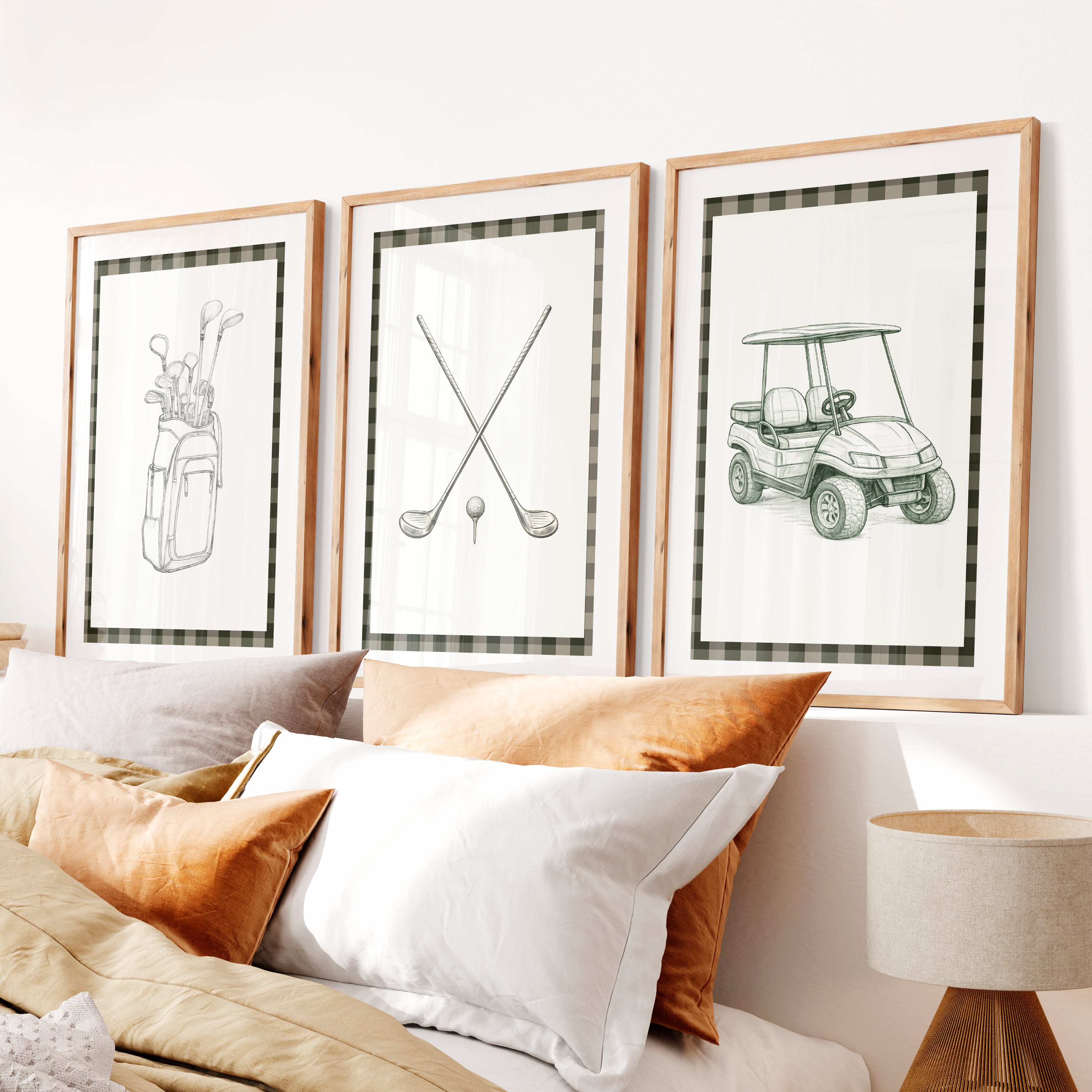 Golf Sketch modern retro wall decor- Natural Wood Framed Poster with White Border - Artworksets