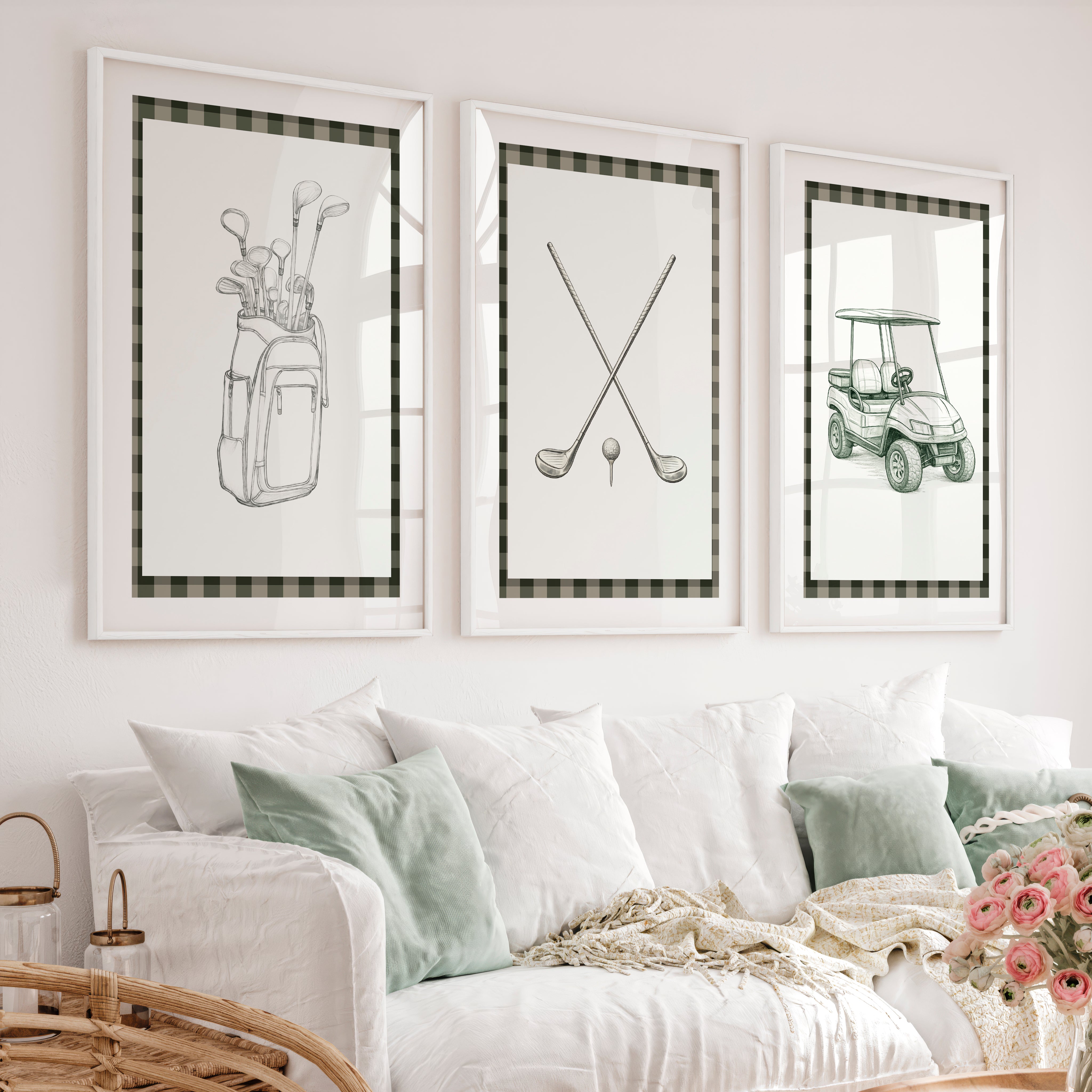 Golf Sketch modern retro wall decor - White Framed Poster with White Border - Artworksets