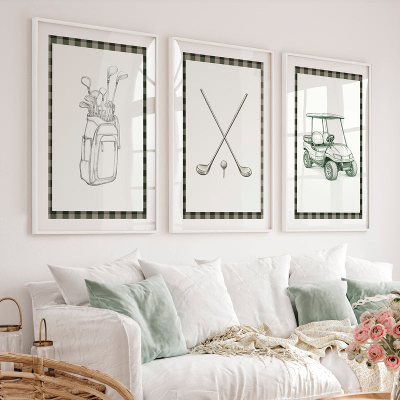 Golf Sketch modern retro wall decor - White Framed Poster with White Border - Artworksets
