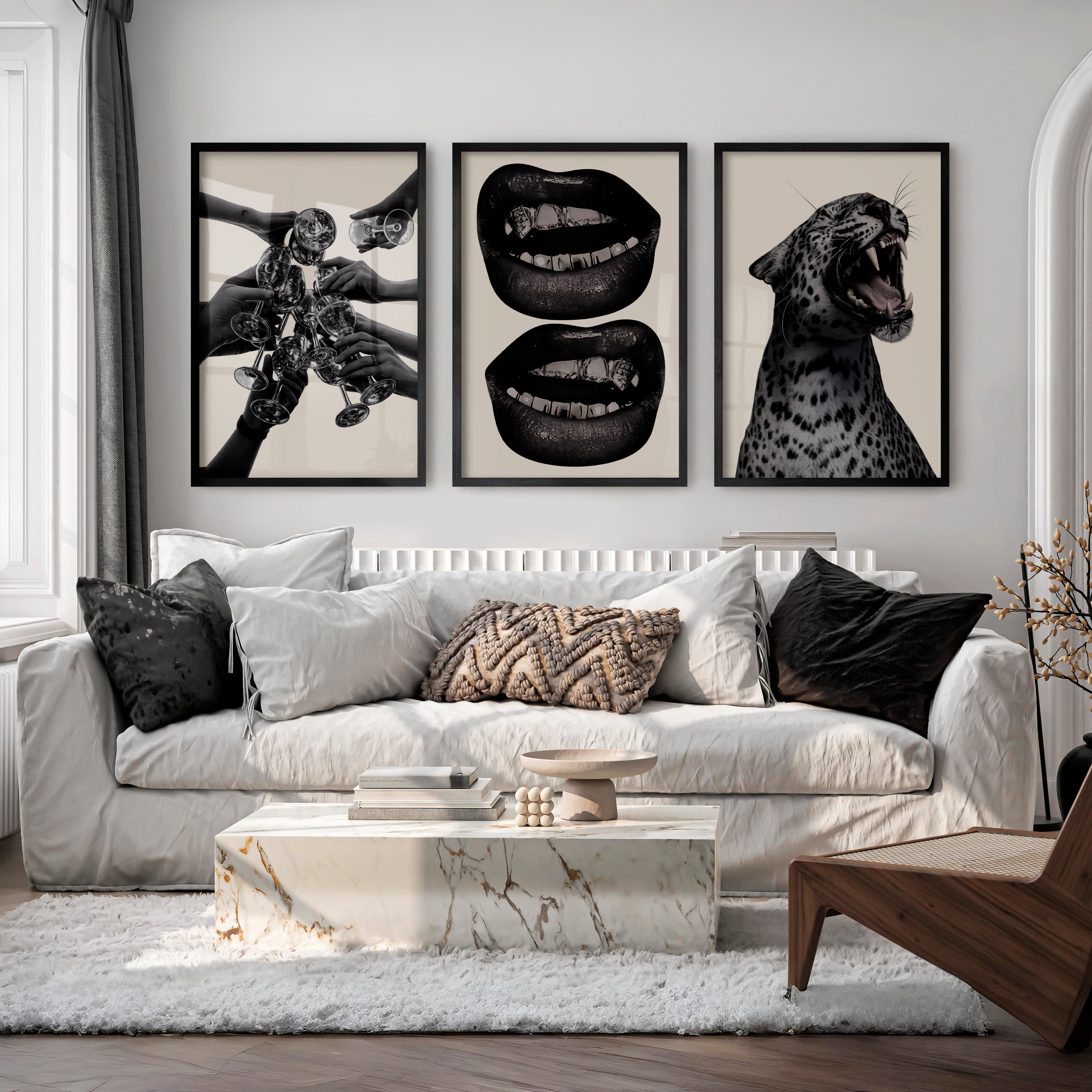 Leopard Lips Modern Retro Wall Decor - Black Framed Poster No Border - Artworksets