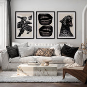 Leopard Lips Modern Retro Wall Decor - Black Framed Poster with White Border - Artworksets