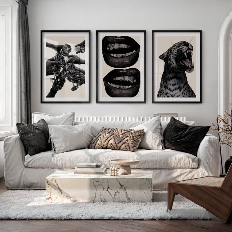 Leopard Lips Modern Retro Wall Decor - Black Framed Poster with White Border - Artworksets