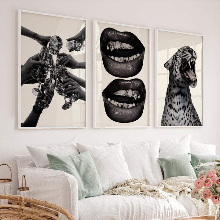 Leopard Lips Modern Retro Wall Decor - White Framed Poster No Border - Artworksets