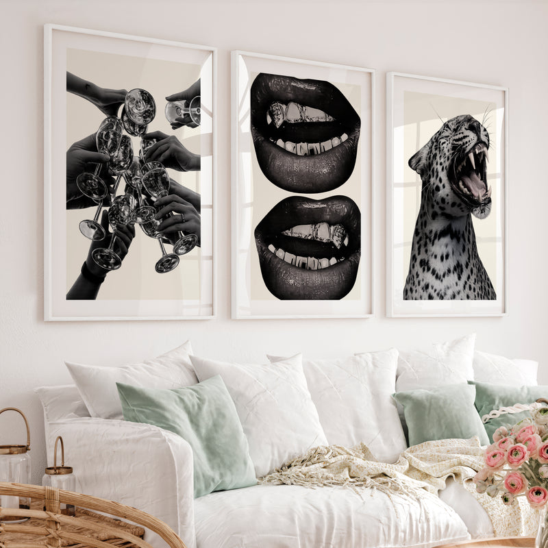 Leopard Lips Modern Retro Wall Decor - White Framed Poster with White Border - Artworksets
