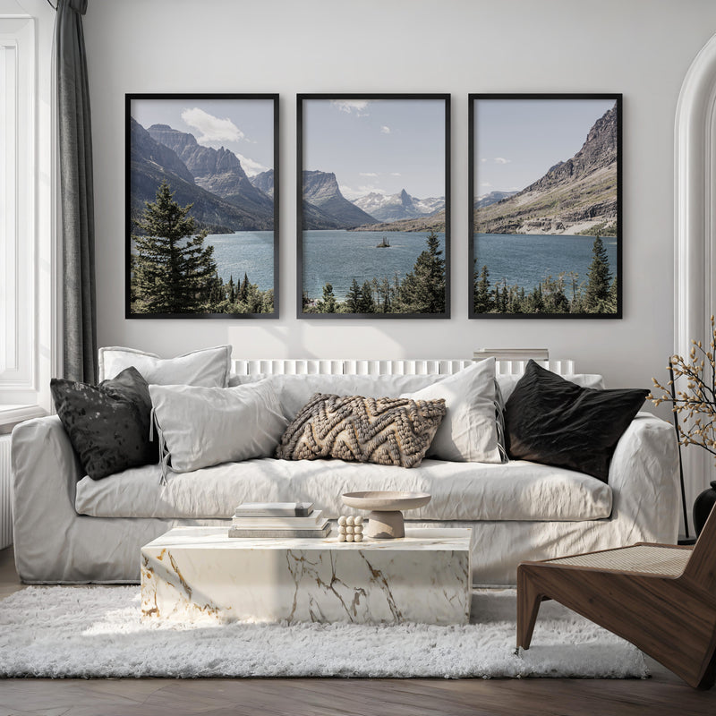 Montana Glacier National Park. Mountain Lake. Travel Wall Art - Black Framed Poster No Border - Artworksets