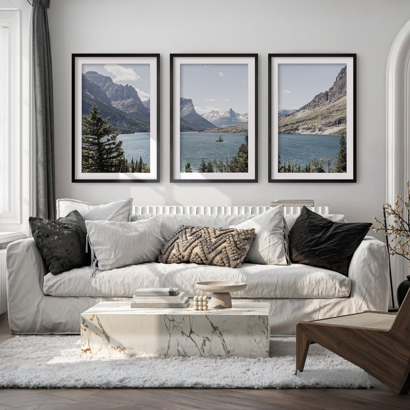 Montana Glacier National Park. Mountain Lake. Travel Wall Art - Black Framed Poster with White Border - Artworksets