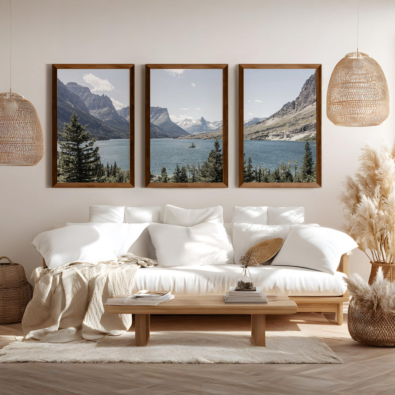 Montana Glacier National Park. Mountain Lake. Travel Wall Art - Dark Brown Framed Poster No Border - Artworksets