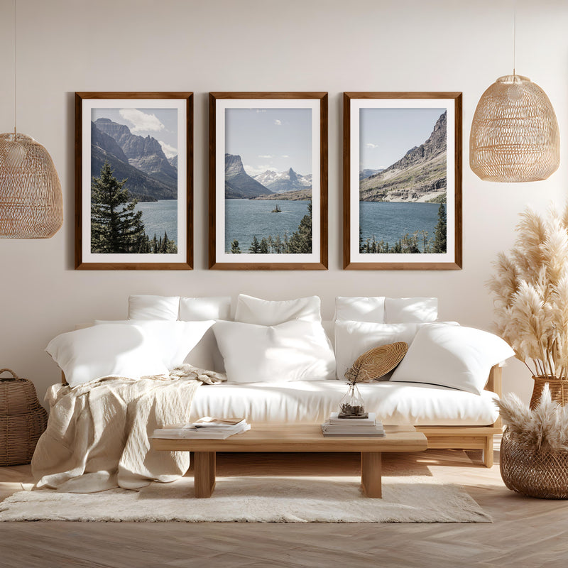 Montana Glacier National Park. Mountain Lake. Travel Wall Art - Dark Brown Framed Poster with White Border - Artworksets