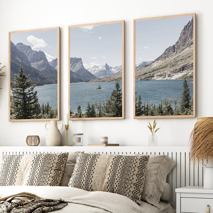 Montana Glacier National Park. Mountain Lake. Travel Wall Art - Natural Wood Framed Poster No Border - Artworksets