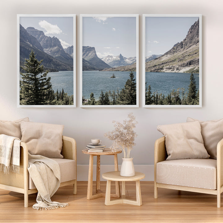 Montana Glacier National Park. Mountain Lake. Travel Wall Art - White Framed Poster No Border - Artworksets