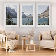 Montana Glacier National Park. Mountain Lake. Travel Wall Art - White Framed Poster with White Border - Artworksets