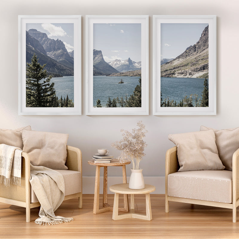Montana Glacier National Park. Mountain Lake. Travel Wall Art - White Framed Poster with White Border - Artworksets