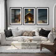 Nativity Jesus Birth Wall Art Triptych – Christmas Set - Black Framed Poster with White Border - Artworksets