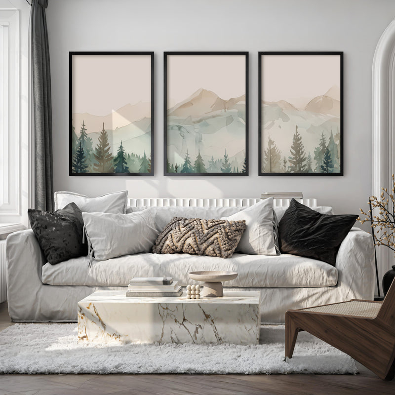 Nature Prints – Modern Minimal Forest Wall Art Set - Black Framed Poster No Border - Artworksets