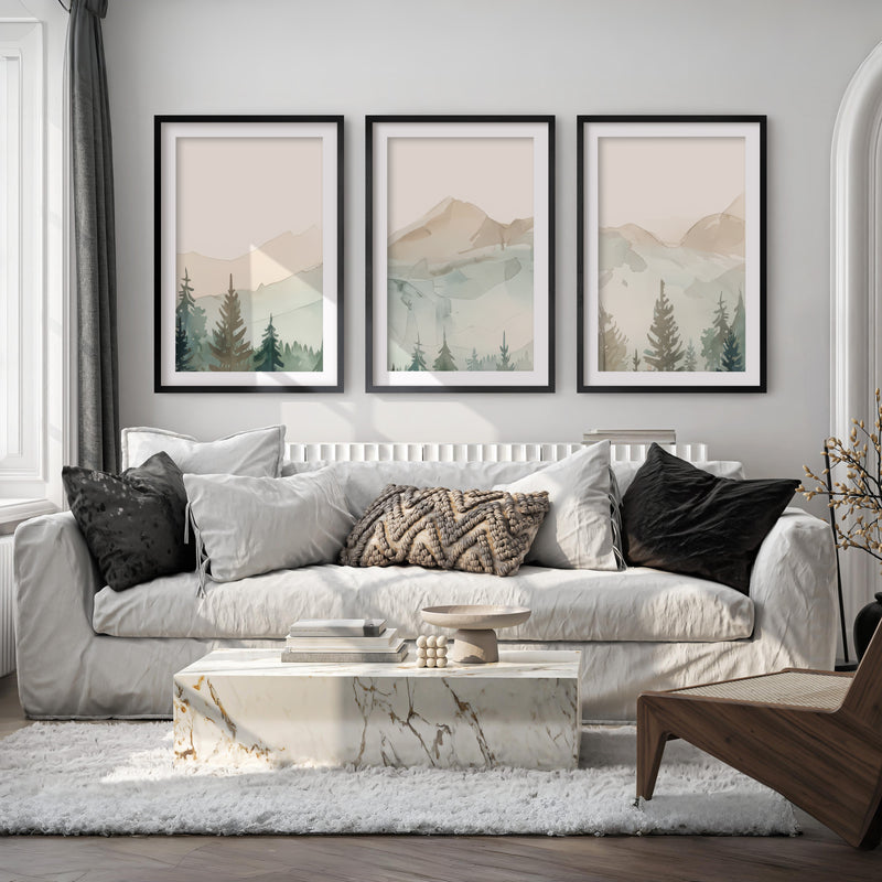 Nature Prints – Modern Minimal Forest Wall Art Set - Black Framed Poster with White Border - Artworksets