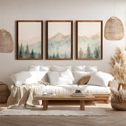 Nature Prints – Modern Minimal Forest Wall Art Set - Dark Brown Framed Poster No Border - Artworksets