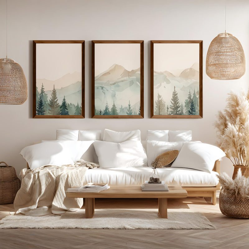 Nature Prints – Modern Minimal Forest Wall Art Set - Dark Brown Framed Poster No Border - Artworksets
